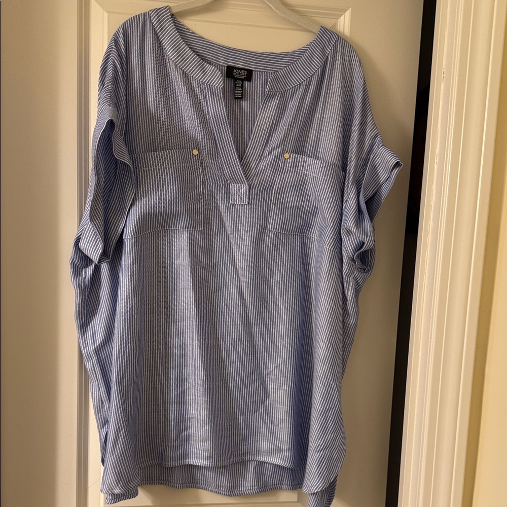 Jones New York Navy and White Striped Top